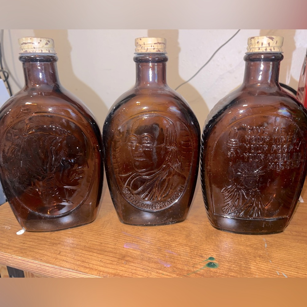 Log Cabin Glass Syrup Bottles